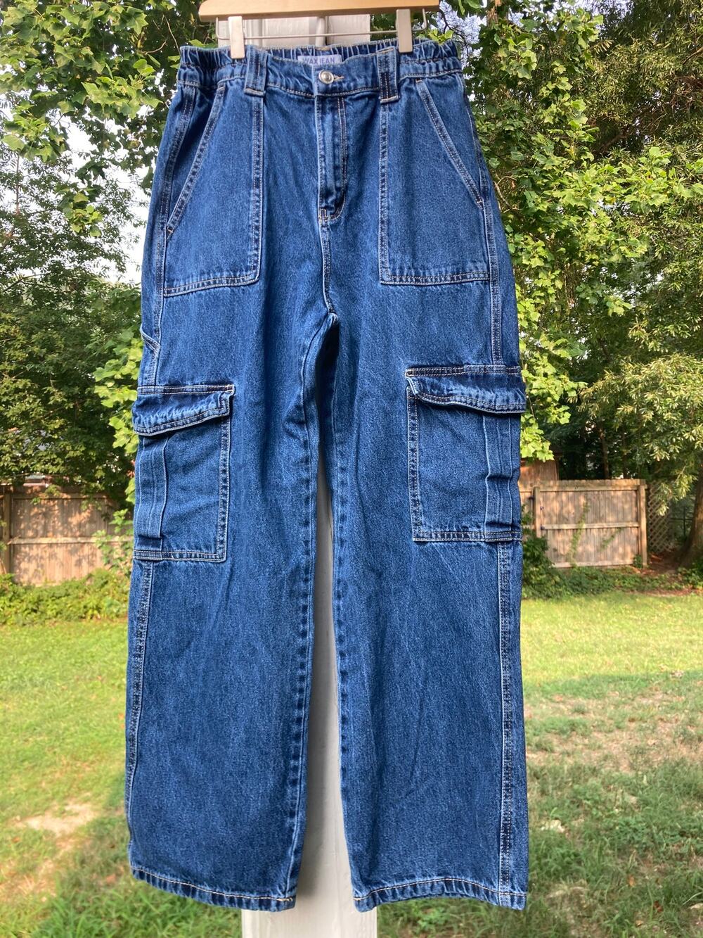 Wax Jean Collection - 90s/Y2K Cargo Jeans Elastic Waist Straight Wide Leg - 6/8